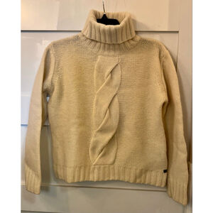 Fisherman Out of Ireland Lambswool Turtleneck Sweater Irish Knit Cream Cable Sm